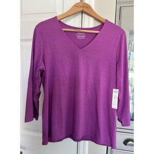 Chico's Size 2 (LG)  V-neck 3/4 Sleeve Top in Violet NEW Stretch Casual